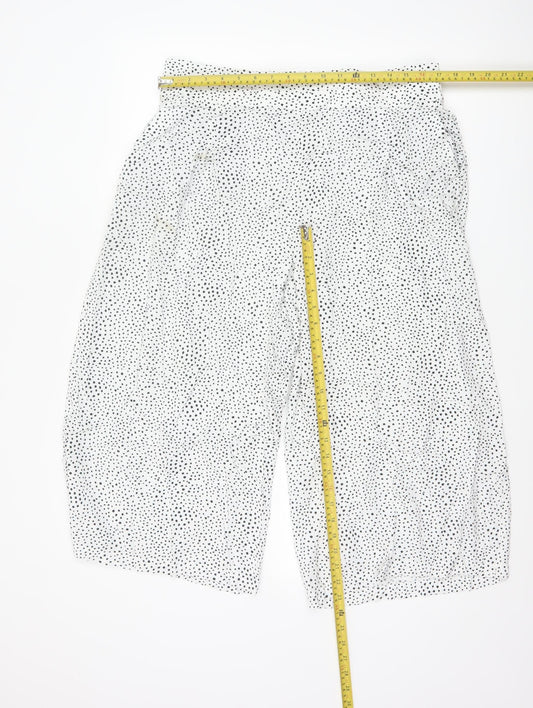 Marks and Spencer Women White Polka Dot Cropped Wide-Leg Trousers Size 16