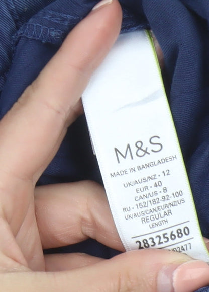 Marks and Spencer Women Blue Cargo Trousers Size 12 Cotton Blend