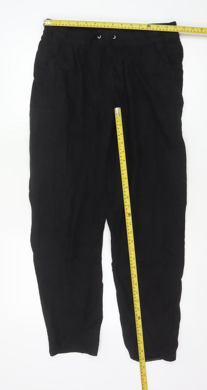 Marks and Spencer Women Black Linen Blend Elastic Waist Trousers Size 14 Regular