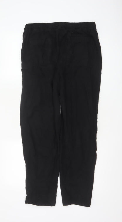 Marks and Spencer Women Black Linen Blend Elastic Waist Trousers Size 14 Regular
