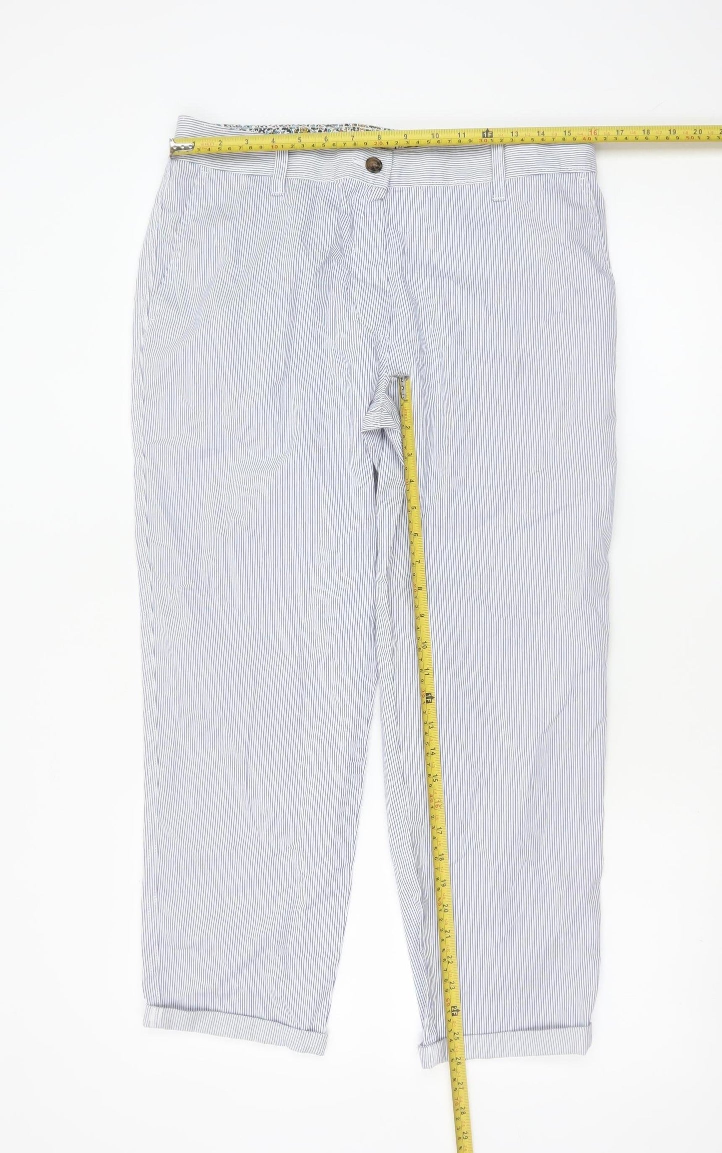 Marks and Spencer Women's Blue Striped Chino Trousers Size 12 Short