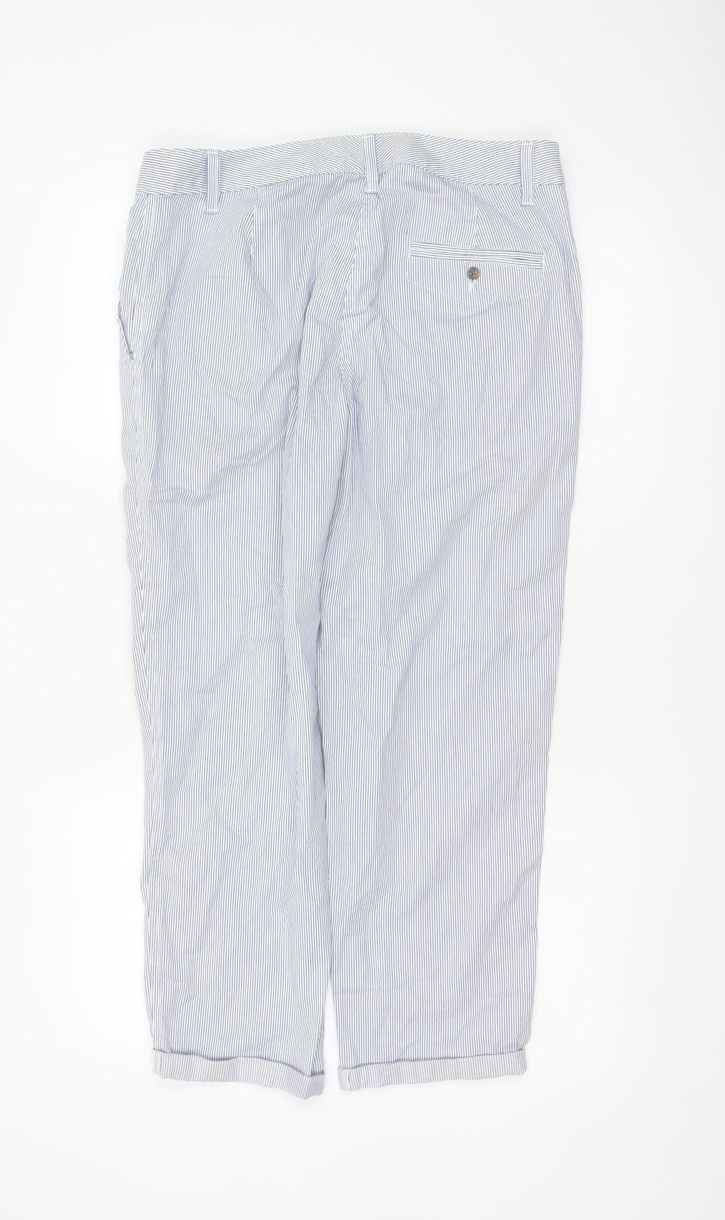 Marks and Spencer Women's Blue Striped Chino Trousers Size 12 Short