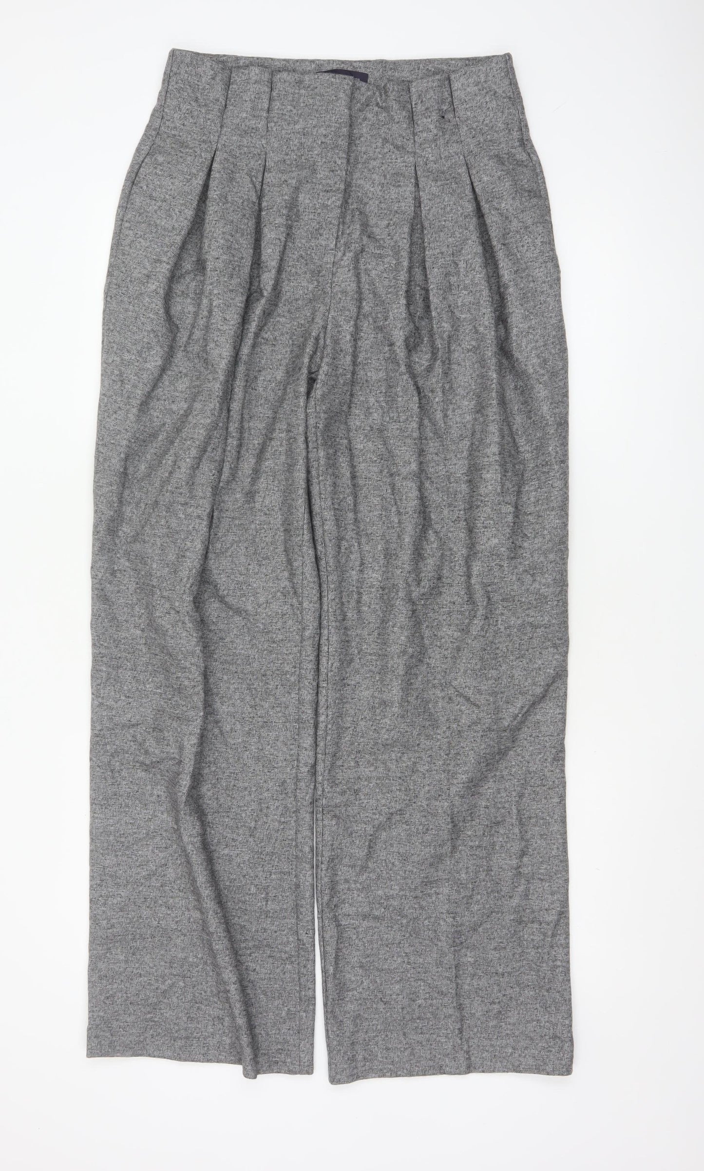 Marks and Spencer Women's Grey Pleated Wide-Leg Trousers Size 12