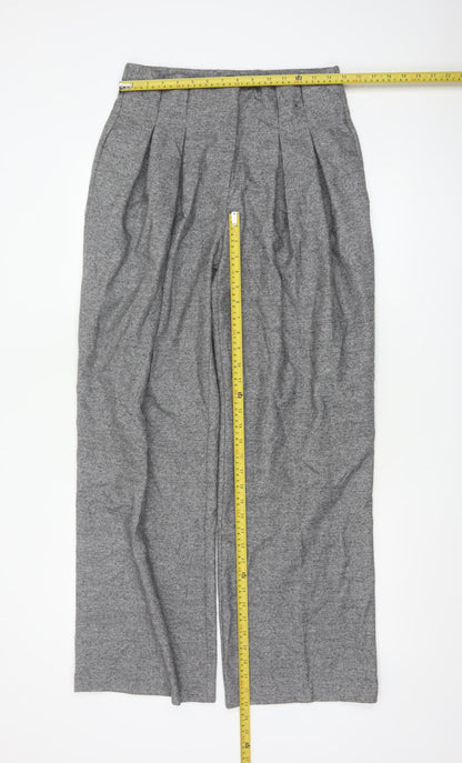 Marks and Spencer Women's Grey Pleated Wide-Leg Trousers Size 12