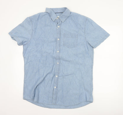 Jaeger Men's Blue Cotton Short Sleeve Button-Up Shirt Size L