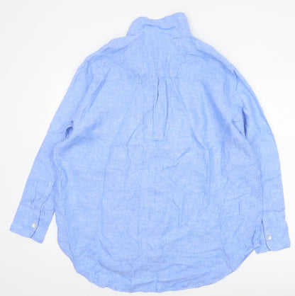 Marks and Spencer Women’s Blue Pure Linen Long Sleeve Button-Up Shirt Size 14