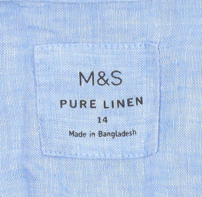 Marks and Spencer Women’s Blue Pure Linen Long Sleeve Button-Up Shirt Size 14