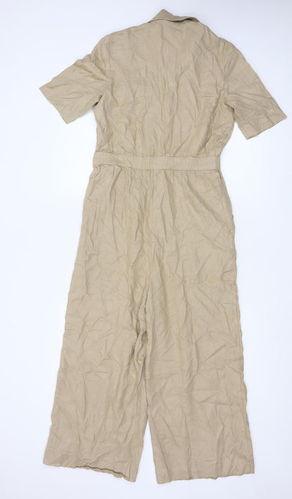 Marks and Spencer Women Beige Linen Blend Short Sleeve Jumpsuit Size 8