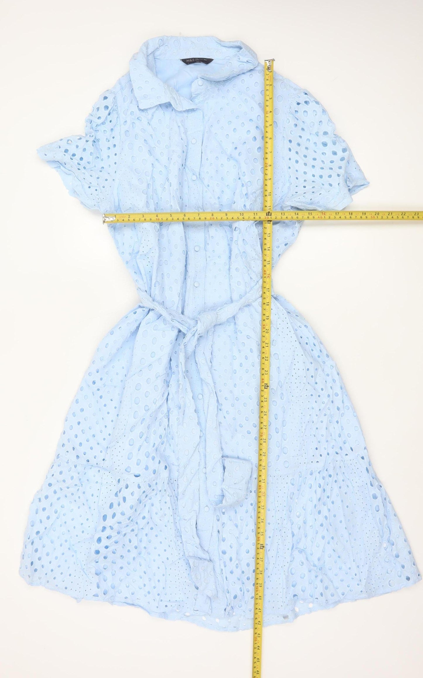 Marks and Spencer Petite Blue Cotton Broderie Shirt Dress Women’s Size 18