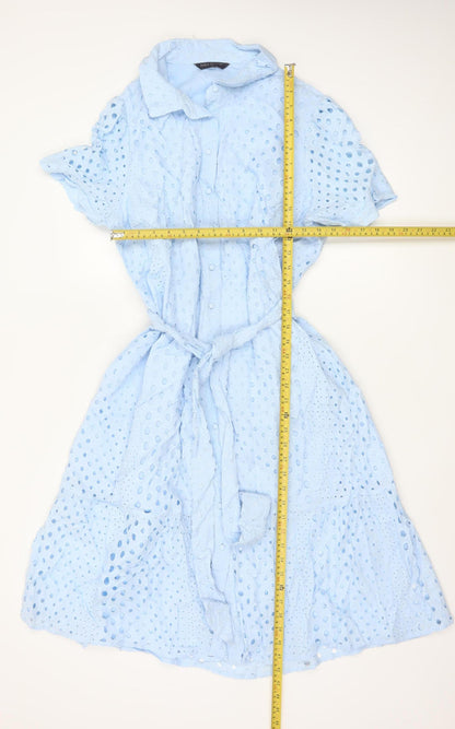 Marks and Spencer Petite Blue Cotton Broderie Shirt Dress Women’s Size 18