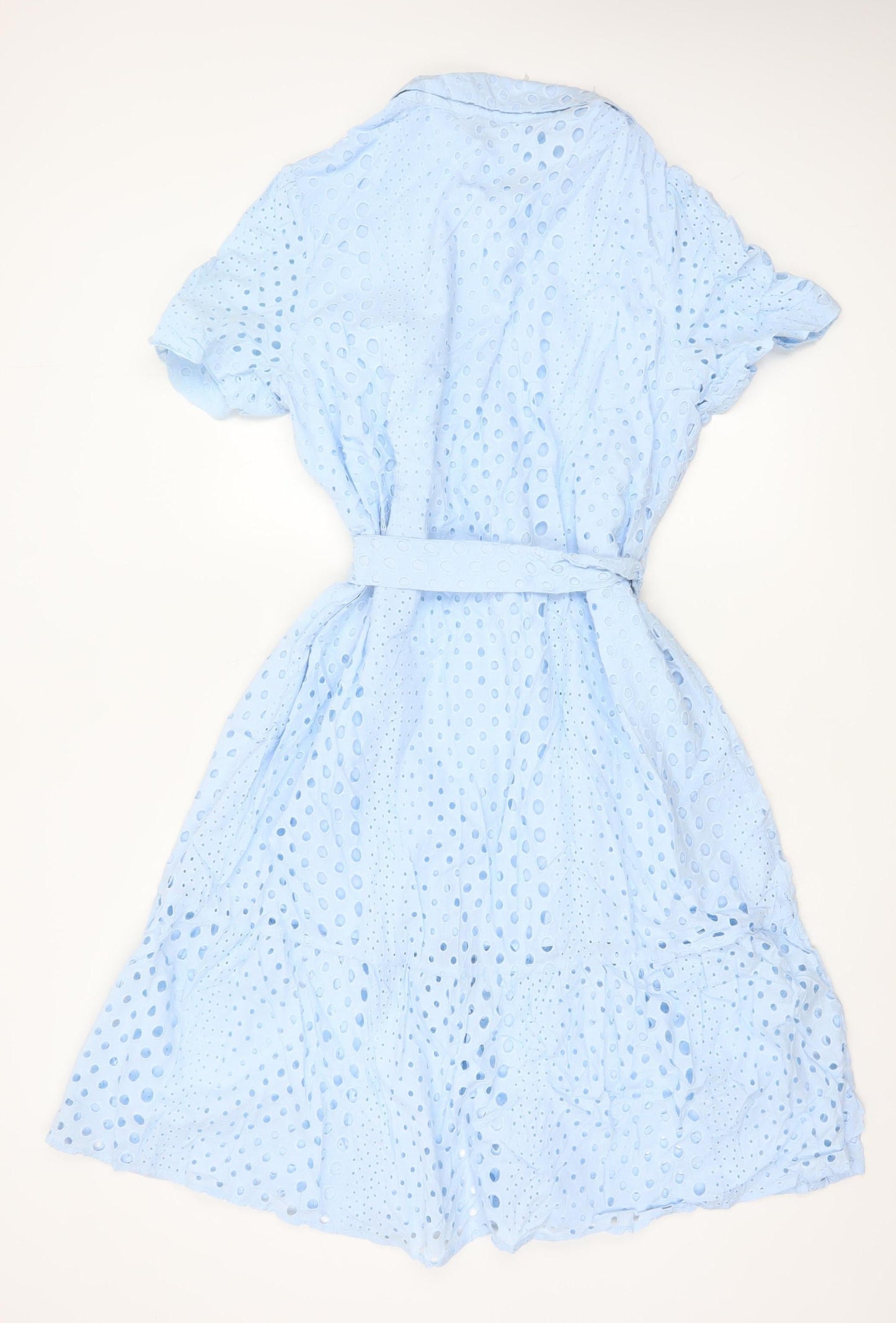 Marks and Spencer Petite Blue Cotton Broderie Shirt Dress Women’s Size 18