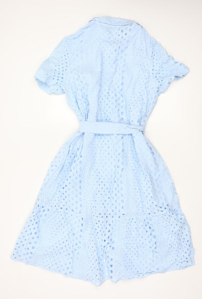 Marks and Spencer Petite Blue Cotton Broderie Shirt Dress Women’s Size 18