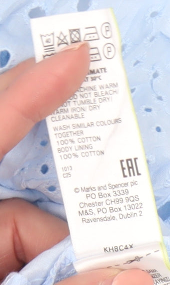Marks and Spencer Petite Blue Cotton Broderie Shirt Dress Women’s Size 18