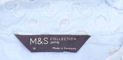 Marks and Spencer Petite Blue Cotton Broderie Shirt Dress Women’s Size 18