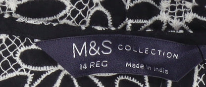 Marks and Spencer Women’s Black Floral Embroidered Midi A-Line Dress Size 14