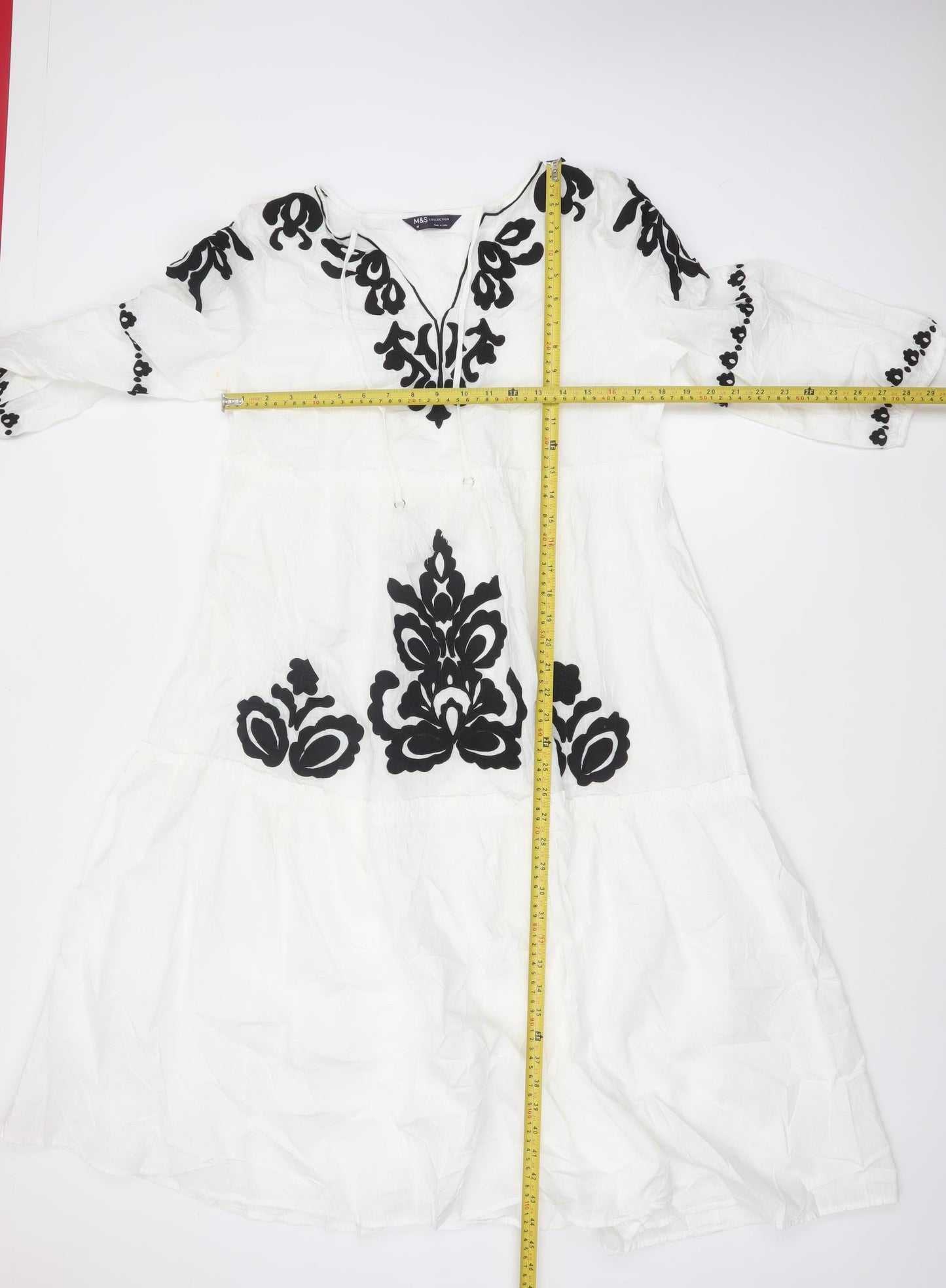 Marks and Spencer Women’s White Embroidered Bohemian Cotton Knee Length Dress M