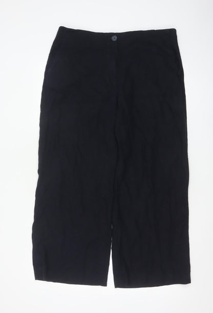 Marks and Spencer Women Black Linen Wide-Leg Trousers Size 16 Short
