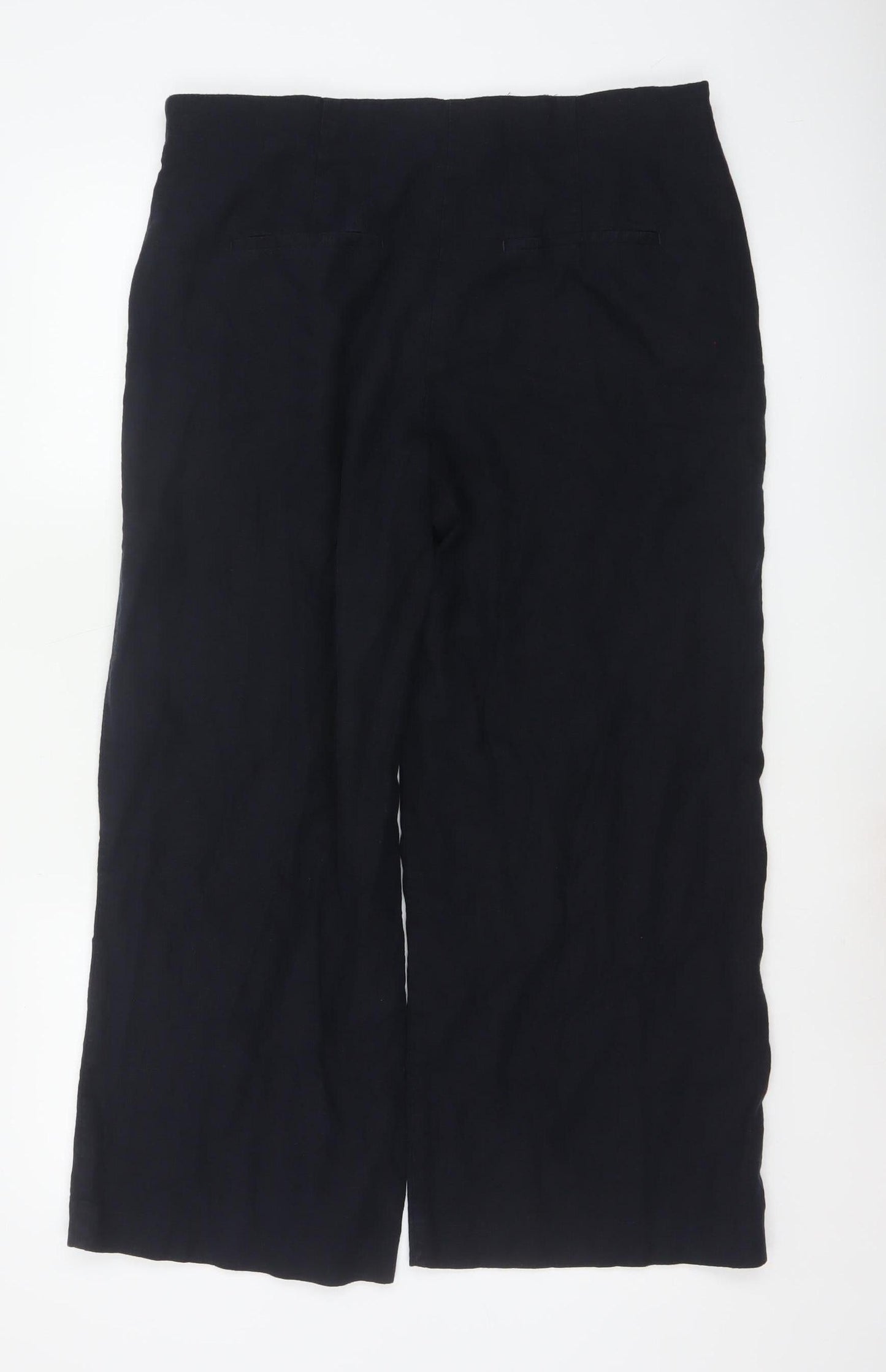 Marks and Spencer Women Black Linen Wide-Leg Trousers Size 16 Short