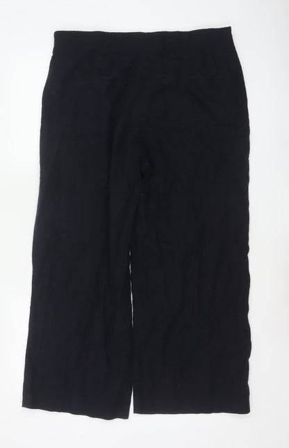 Marks and Spencer Women Black Linen Wide-Leg Trousers Size 16 Short
