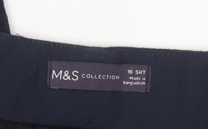 Marks and Spencer Women Black Linen Wide-Leg Trousers Size 16 Short