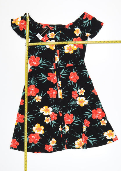 Dorothy Perkins Women's Multicoloured Floral Off Shoulder A-Line Dress Size 10