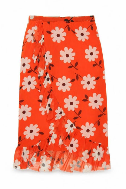 Urban Outfitters Women’s Orange Floral Wrap Midi Skirt M
