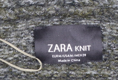 Zara Women Green Knit Open Long Sleeve Cardigan M
