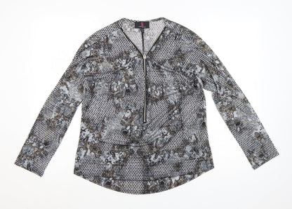 Simon Jeffrey Women's Grey Zip Front Long Sleeve Blouse Size 10