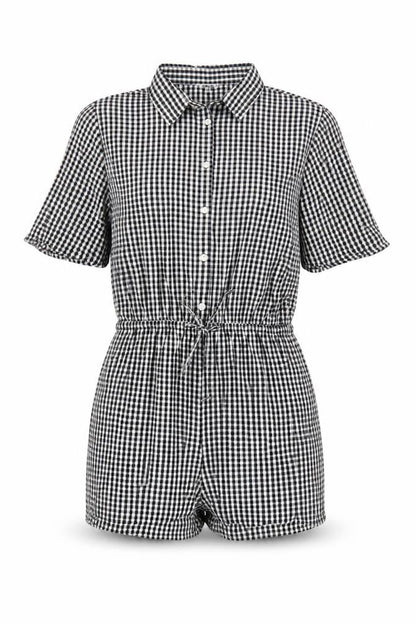 Esmée Women's Black Gingham Cotton Short Sleeve Playsuit UK 12