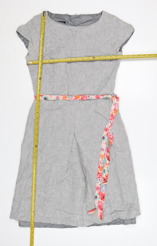 Laura Ashley Women's Grey Linen Fit & Flare Knee Length Dress Size 10