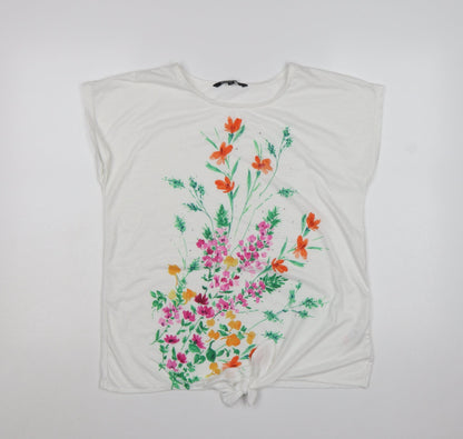 Bonmarché Women's White Floral Print Short Sleeve T-Shirt Size 12