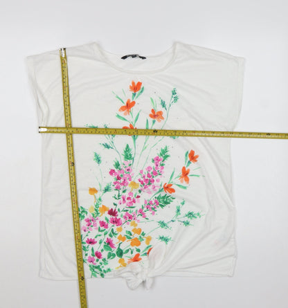 Bonmarché Women's White Floral Print Short Sleeve T-Shirt Size 12