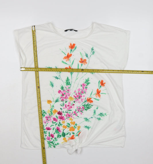 Bonmarché Women's White Floral Print Short Sleeve T-Shirt Size 12
