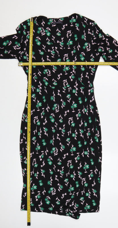 Marks and Spencer Womens Black Floral Bodycon Dress Size 10
