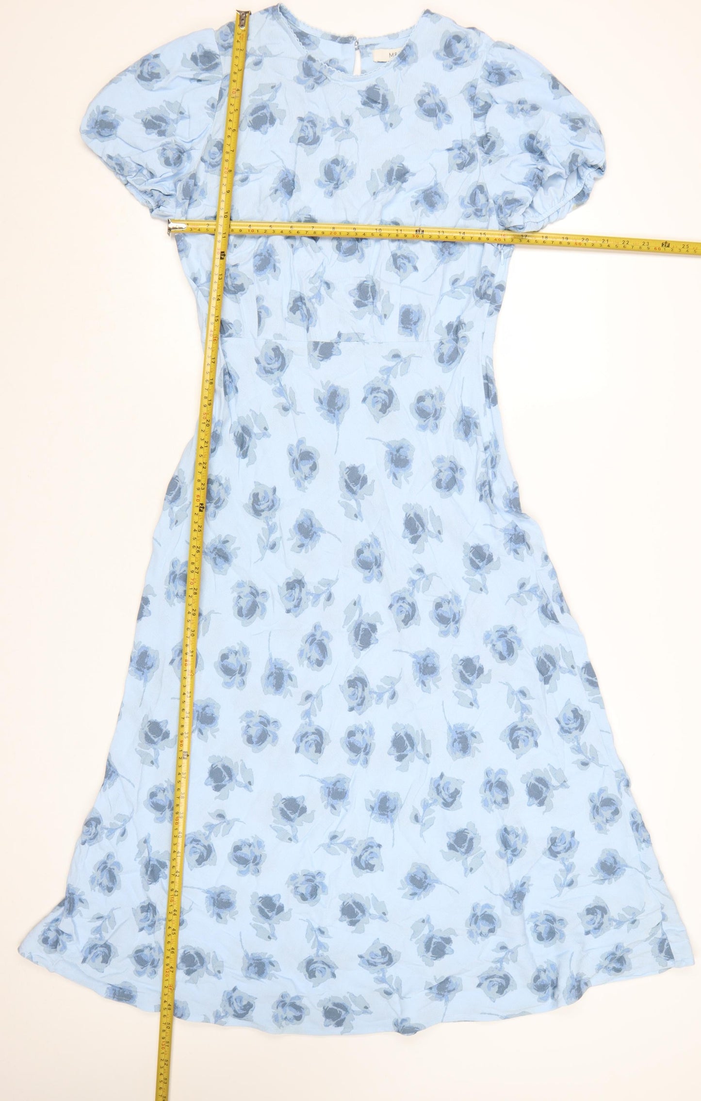Marks and Spencer Women's Blue Floral A-Line Midi Dress Size 14 Short Sleeve
