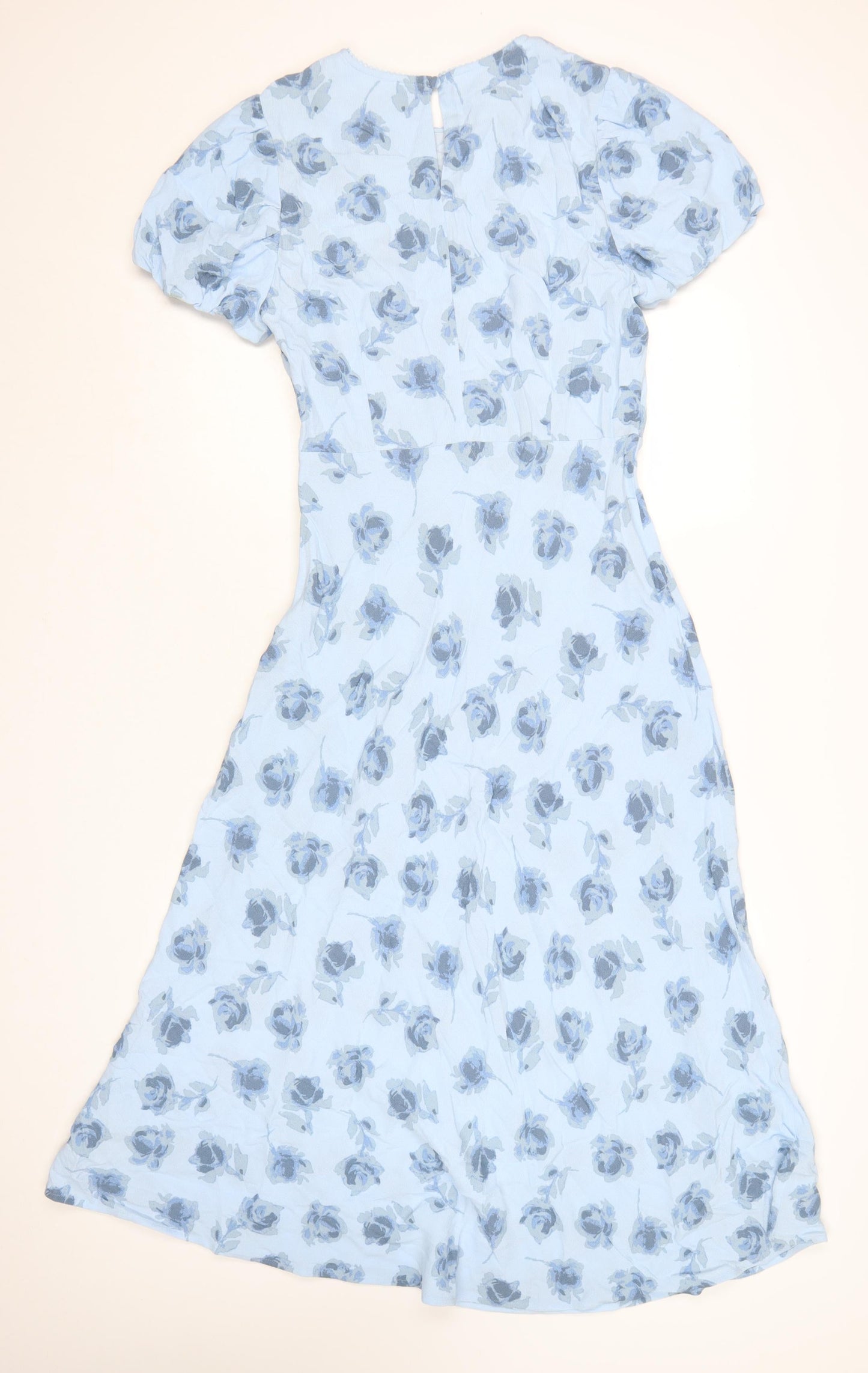 Marks and Spencer Women's Blue Floral A-Line Midi Dress Size 14 Short Sleeve