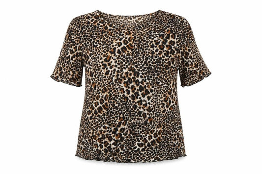 Classic Women's Leopard Print Short Sleeve Blouse Size 12 Polyester