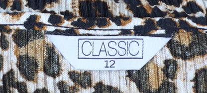 Classic Women's Leopard Print Short Sleeve Blouse Size 12 Polyester