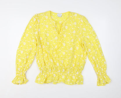 Ghost Women’s Yellow Floral Embroidered Cotton Tunic Blouse XL