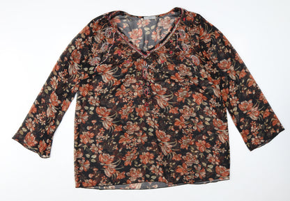 Marks and Spencer Women's Multicoloured Floral Beaded Tunic Blouse Size 22