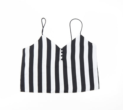 Bershka Women's Black Striped V-Neck Camisole Top Size L