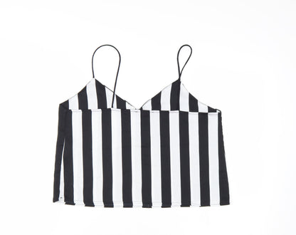 Bershka Women's Black Striped V-Neck Camisole Top Size L