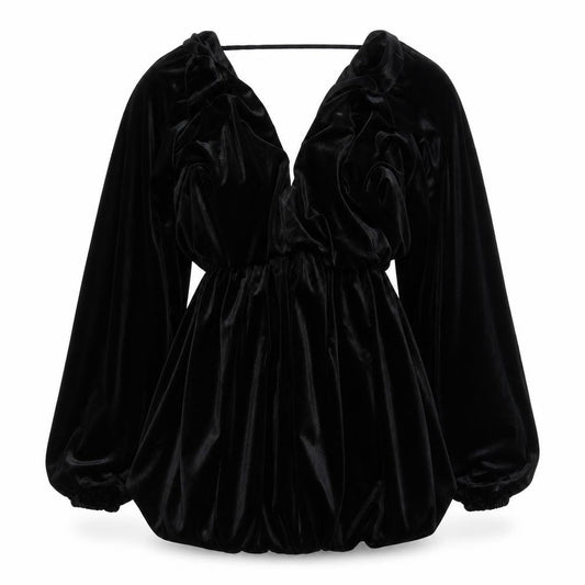 Front view of ASOS DESIGN Women’s Black Velvet Mini Dress, size UK 8, Long Sleeve Partywear