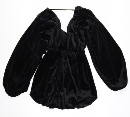 ASOS DESIGN Women’s Black Velvet Mini Dress Size 8 Long Sleeve Partywear