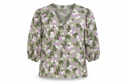 Marks and Spencer Women's Green Floral V-Neck 3/4 Sleeve Tunic Blouse Size 12