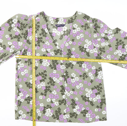 Marks and Spencer Women's Green Floral V-Neck 3/4 Sleeve Tunic Blouse Size 12
