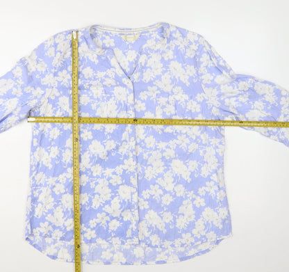BHS Women Blue Floral Cotton Tunic Blouse Size 16 3/4 Sleeve