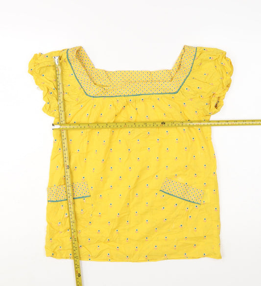 Denim Co Womens Yellow Floral Tunic Blouse Size 8 Short Sleeve