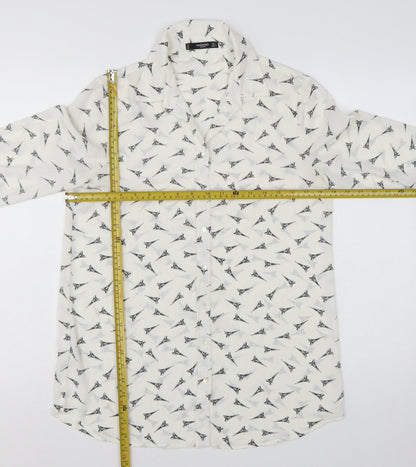 Mango Women White Eiffel Print Button-Up Long Sleeve Shirt Size 8