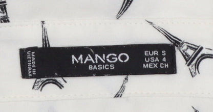 Mango Women White Eiffel Print Button-Up Long Sleeve Shirt Size 8